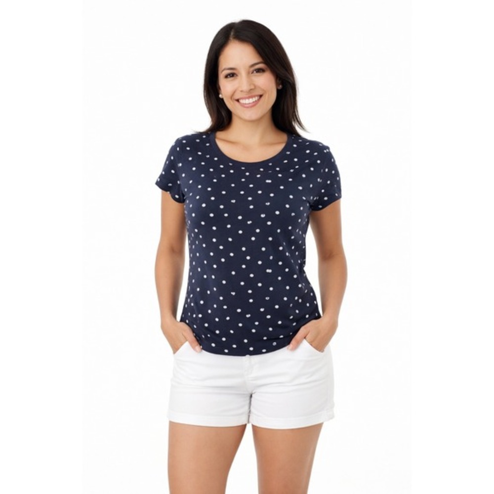 Ann Taylor Navy Blue White Polka Dot Short Sleeve‎ T-Shirt Cotton Modal S 79-18